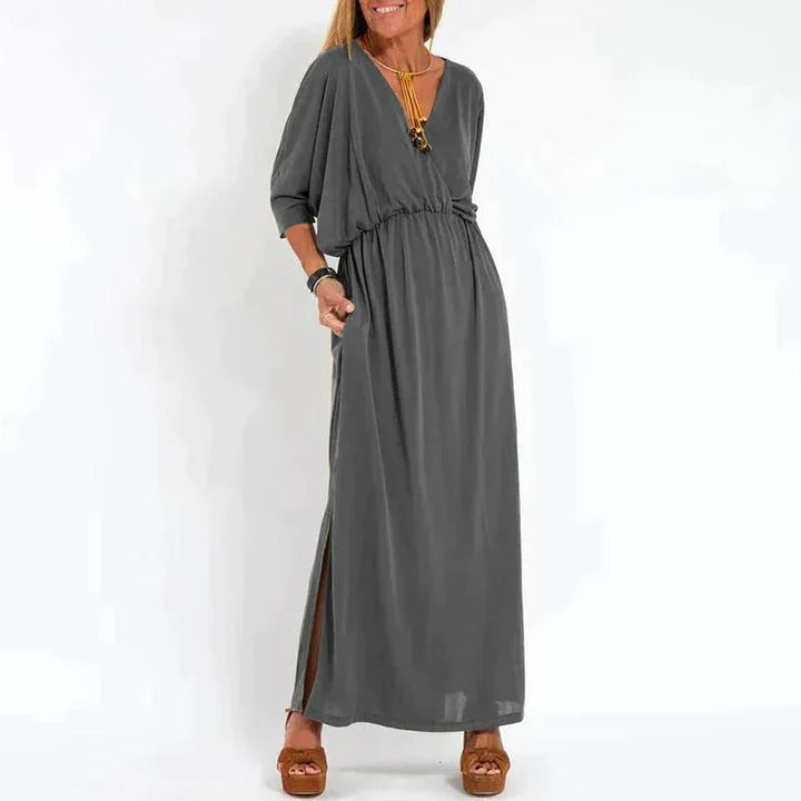 Robe Longue Grise à Coupe Simple pour Femme | Idéale pour le Quotidien