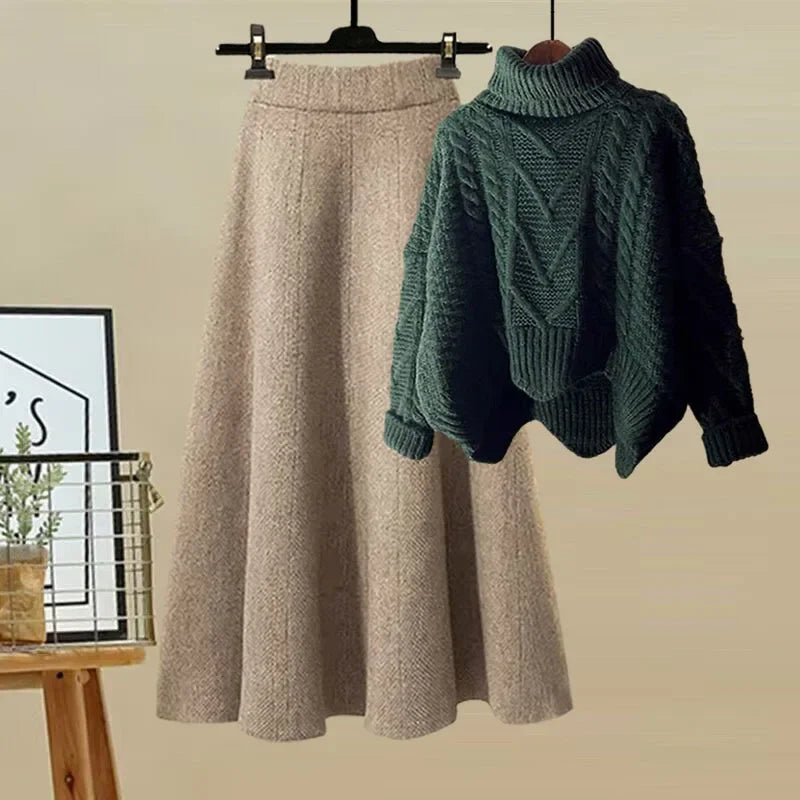 Ensemble Deux Pièces avec Pull Col Montant et Jupe Ajustée pour Femmes | Idéal pour les Sorties Décontractées et les Occasions Formelles