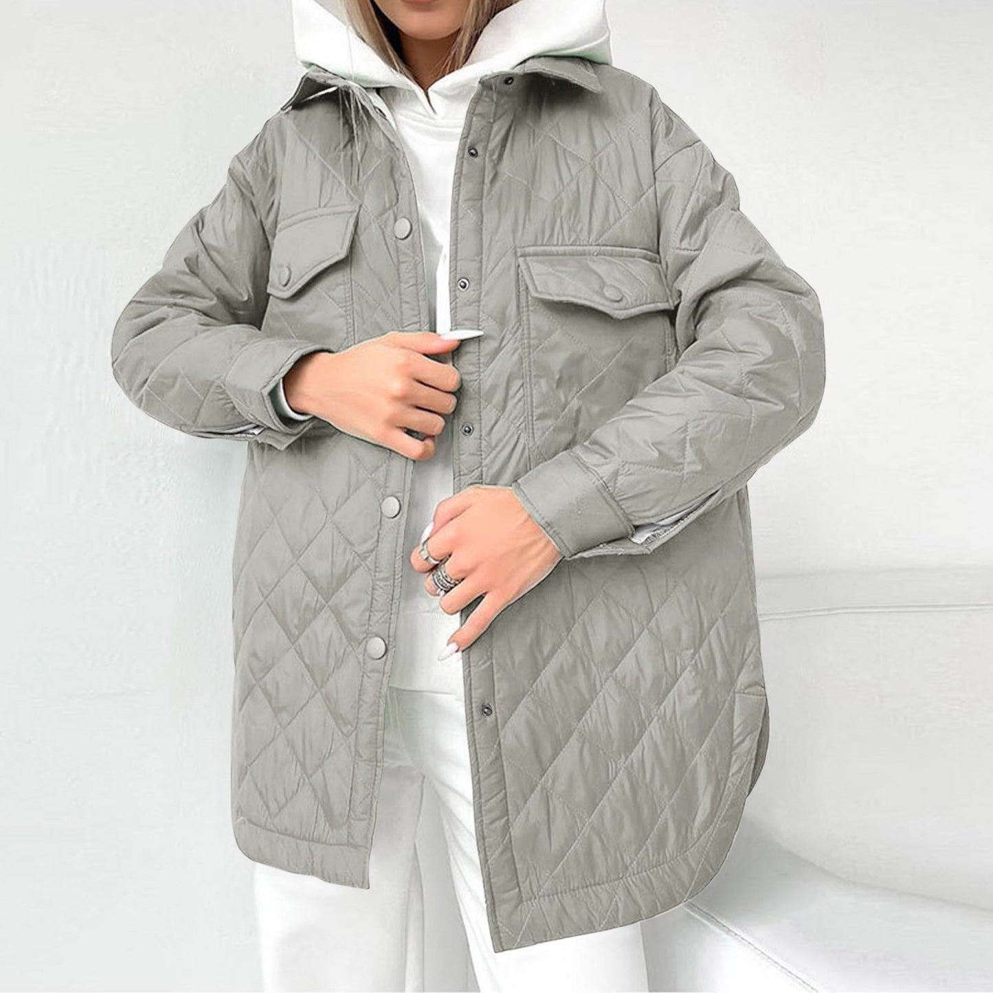 Veste Longue Matelassée avec Fermeture À Pressions pour Femmes | Idéale pour L’Hiver