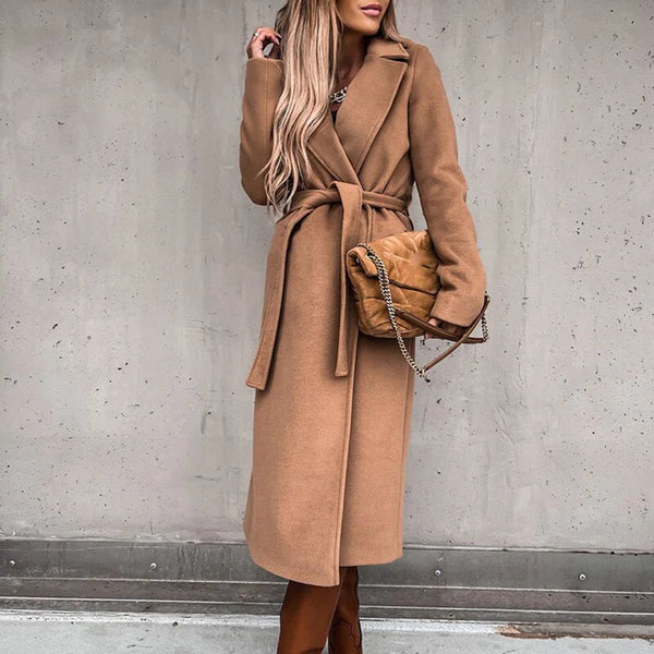 Manteau Long Ceinturé avec Col Large pour Femme | Idéal pour l’Hiver