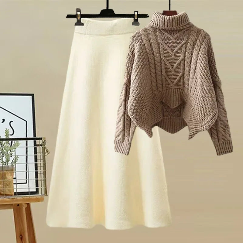 Ensemble Deux Pièces avec Pull Col Montant et Jupe Ajustée pour Femmes | Idéal pour les Sorties Décontractées et les Occasions Formelles