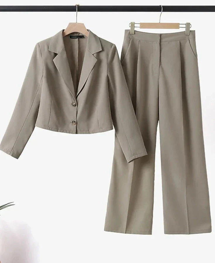 Ensemble avec Blazer Et Pantalon Taille Haute pour Femme | Idéal pour Bureau Et Réunions