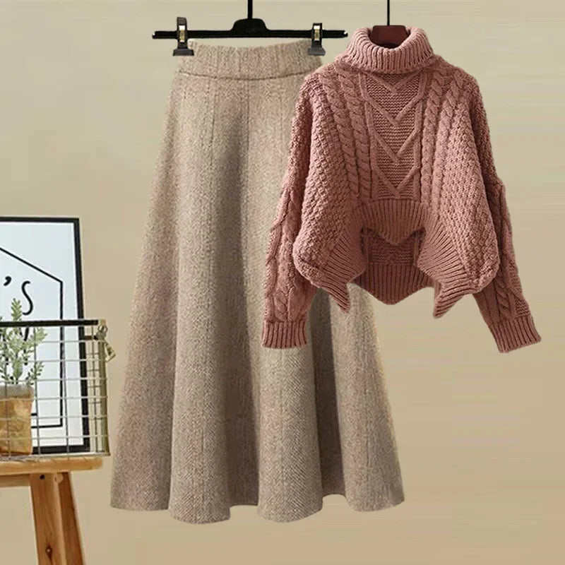 Ensemble Deux Pièces avec Pull Col Montant et Jupe Ajustée pour Femmes | Idéal pour les Sorties Décontractées et les Occasions Formelles