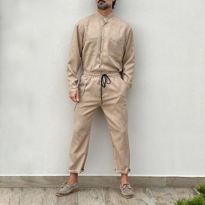 Ensemble avec Chemise Boutonnée Et Pantalon Long pour Homme | Idéal pour L’Été