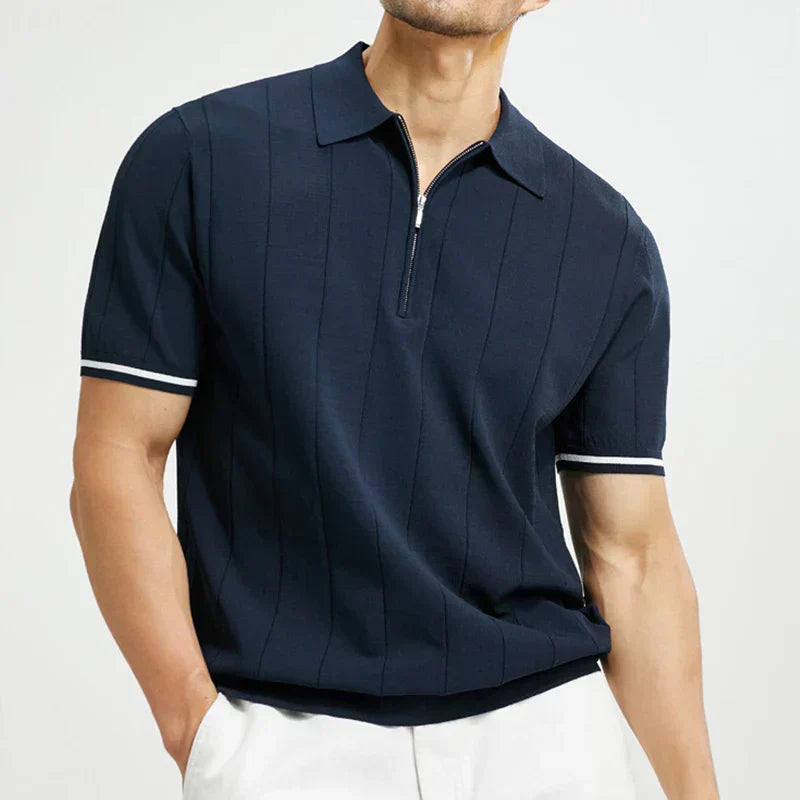 Polo à Manches Courtes avec Fermeture Zippée et Détails Rayés pour Homme | Idéal pour le Quotidien