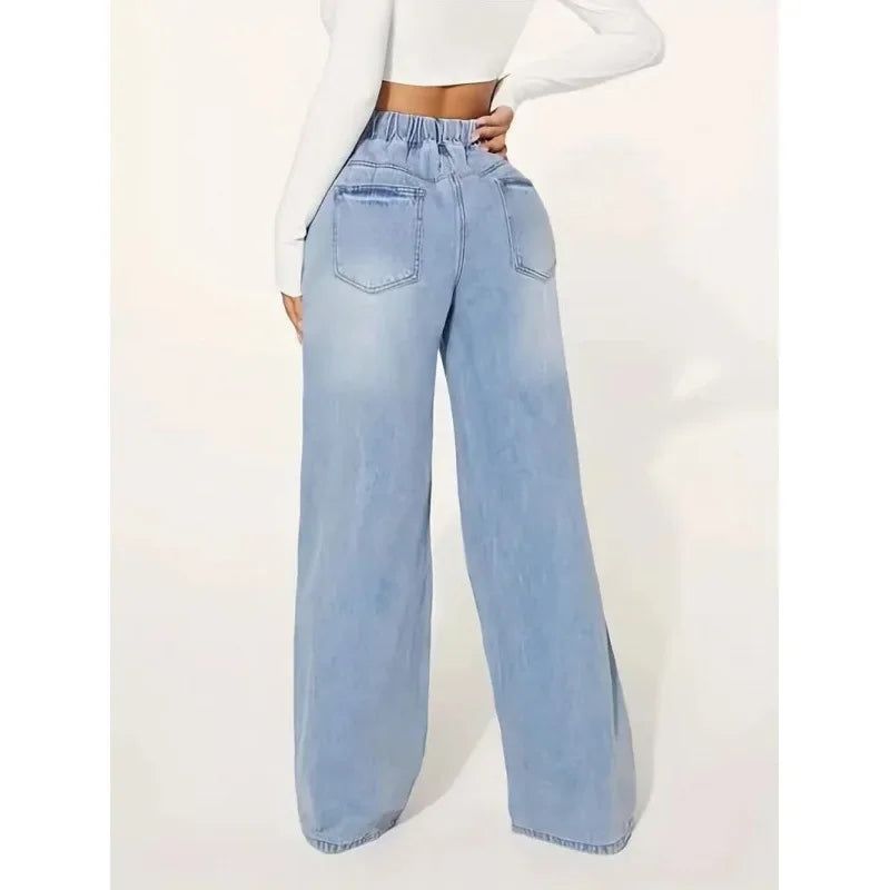 Jean Baggy Femme à Taille Haute avec Cordon Ajustable | Idéal pour un Usage Quotidien