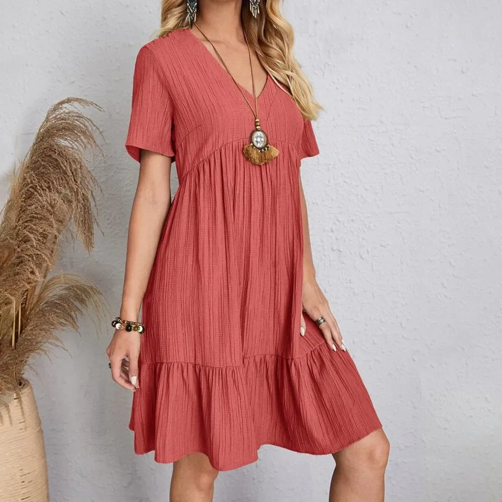 Robe d'Été avec Col en V et Coupe Ample pour Femme | Idéal pour les Journées Décontractées