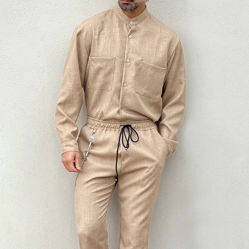Ensemble avec Chemise Boutonnée Et Pantalon Long pour Homme | Idéal pour L’Été