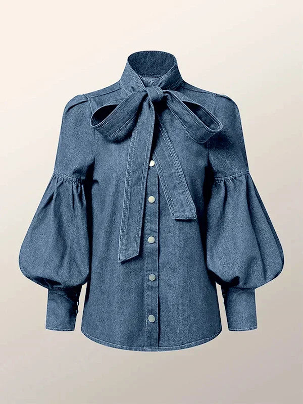 Blouse À Col Haut Avec Nœud Et Manches Bouffantes Pour Femme | Idéale Pour Usage Quotidien Et Saisons Mixtes
