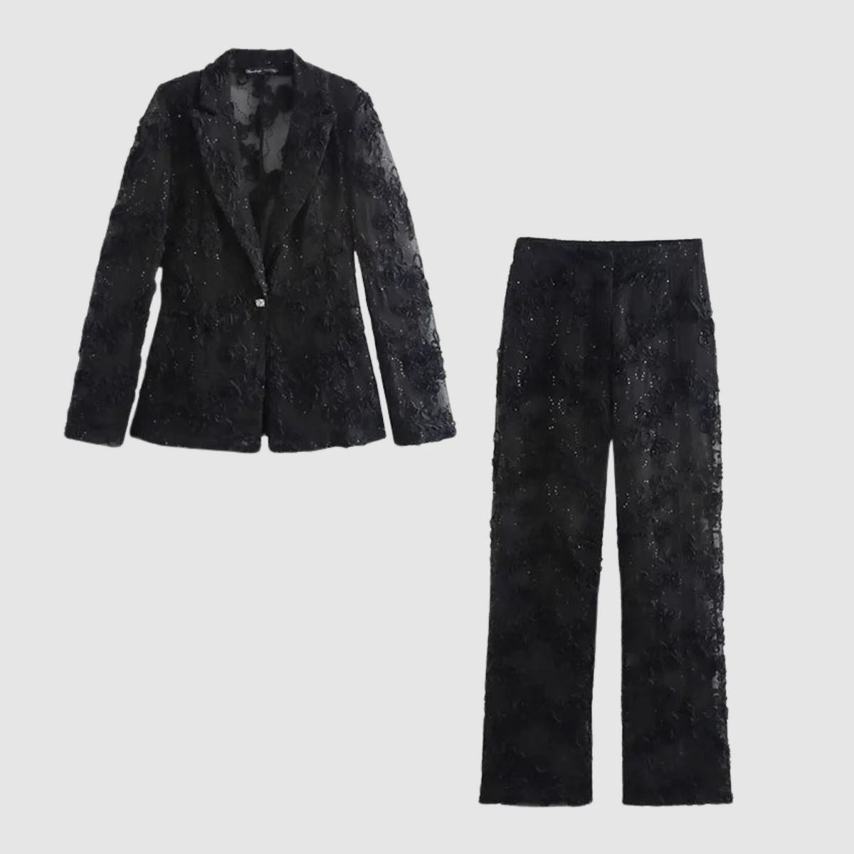 Ensemble Veste et Pantalon à Texture Fleurie pour Femme | Idéal pour le Bureau et les Événements