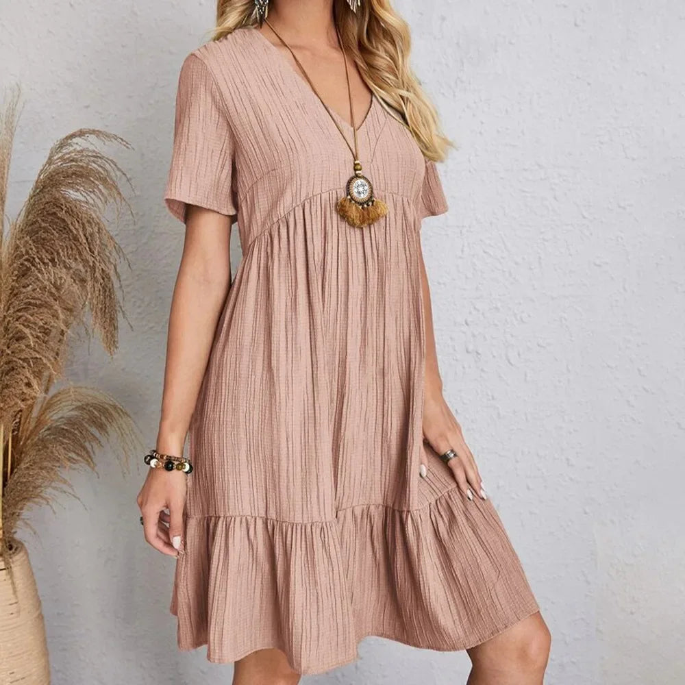 Robe d'Été avec Col en V et Coupe Ample pour Femme | Idéal pour les Journées Décontractées