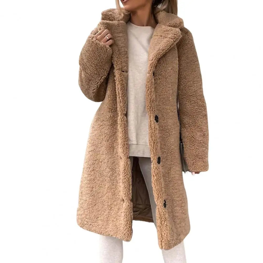 Manteau Teddy Mi-Long avec Fermeture à Boutons pour Femme | Idéal pour l’Hiver