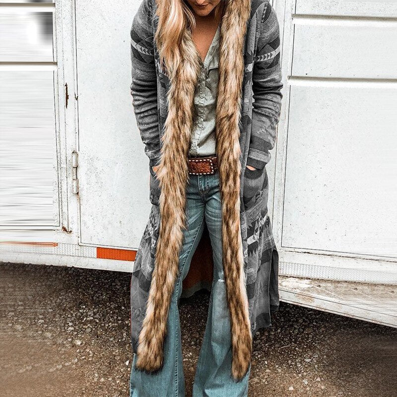 Manteau Long avec Col Imitation Fourrure pour Femme | Idéal pour la Saison Hivernale