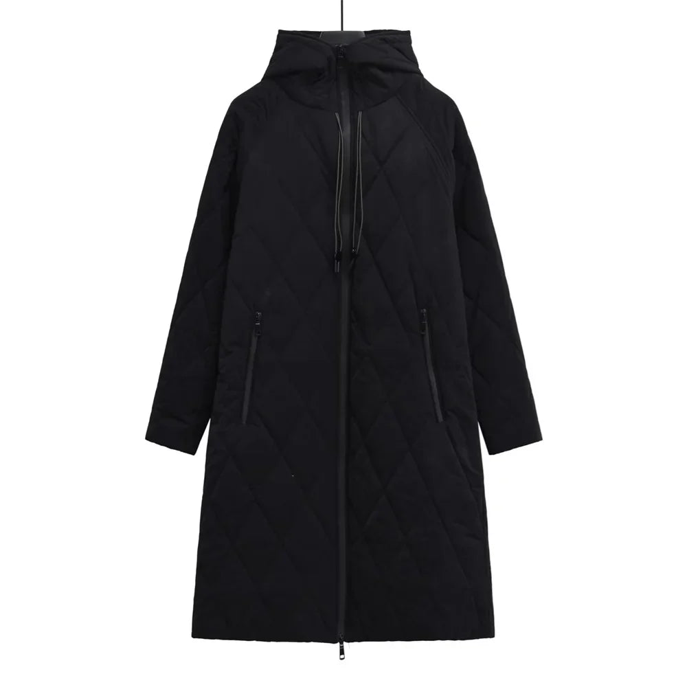 Veste Longue Matelassée avec Capuche Réglable pour Femmes | Idéale pour L’Hiver