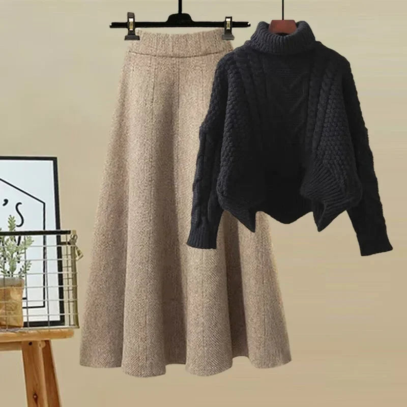Ensemble Deux Pièces avec Pull Col Montant et Jupe Ajustée pour Femmes | Idéal pour les Sorties Décontractées et les Occasions Formelles