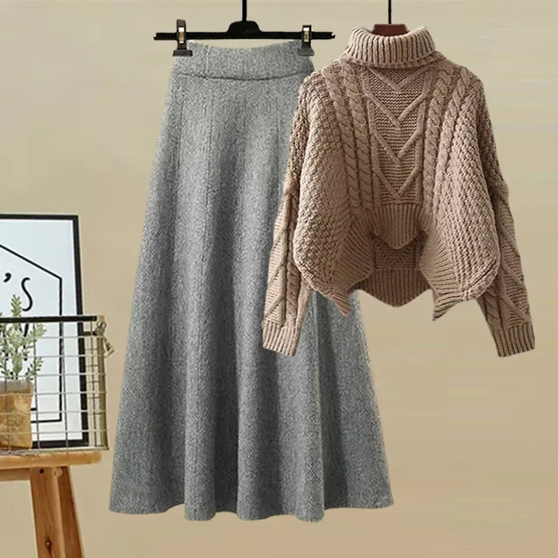 Ensemble Deux Pièces avec Pull Col Montant et Jupe Ajustée pour Femmes | Idéal pour les Sorties Décontractées et les Occasions Formelles