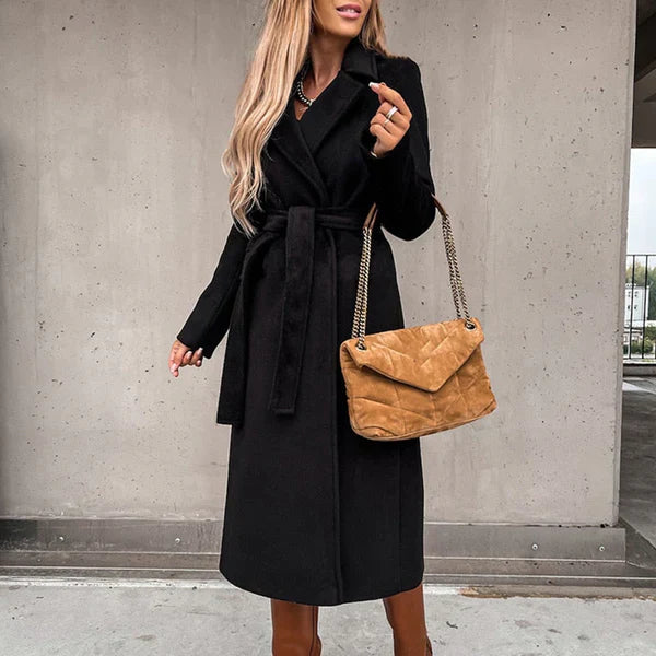 Manteau Long Ceinturé avec Col Large pour Femme | Idéal pour l’Hiver