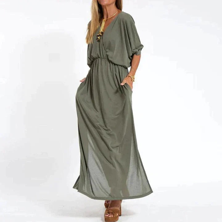 Robe Longue Grise à Coupe Simple pour Femme | Idéale pour le Quotidien