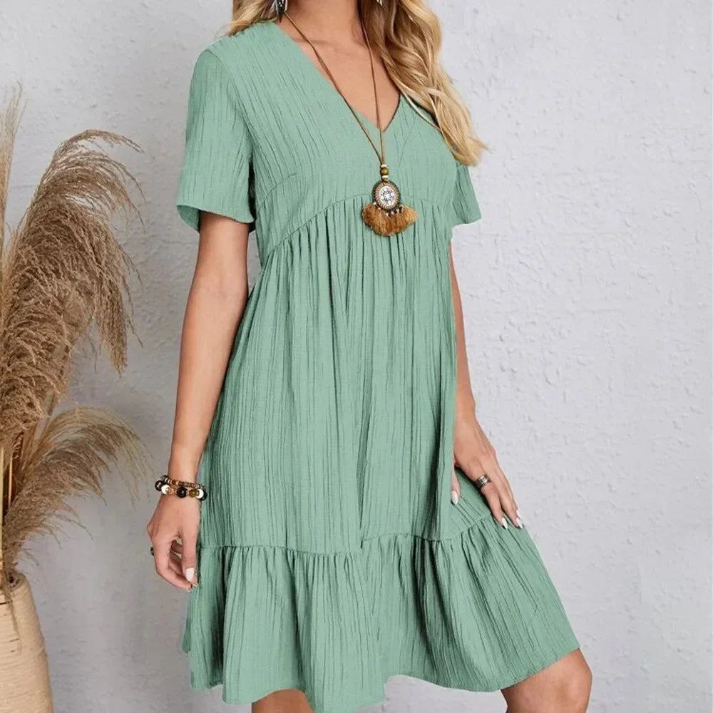Robe d'Été avec Col en V et Coupe Ample pour Femme | Idéal pour les Journées Décontractées