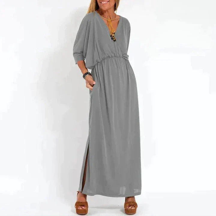 Robe Longue Grise à Coupe Simple pour Femme | Idéale pour le Quotidien