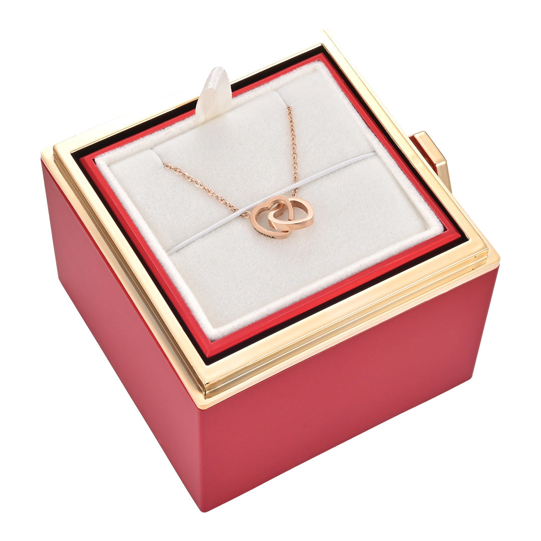 Boîte Cadeau avec Rose Préservée Et Collier Double Cœur | Idéale pour Offrir