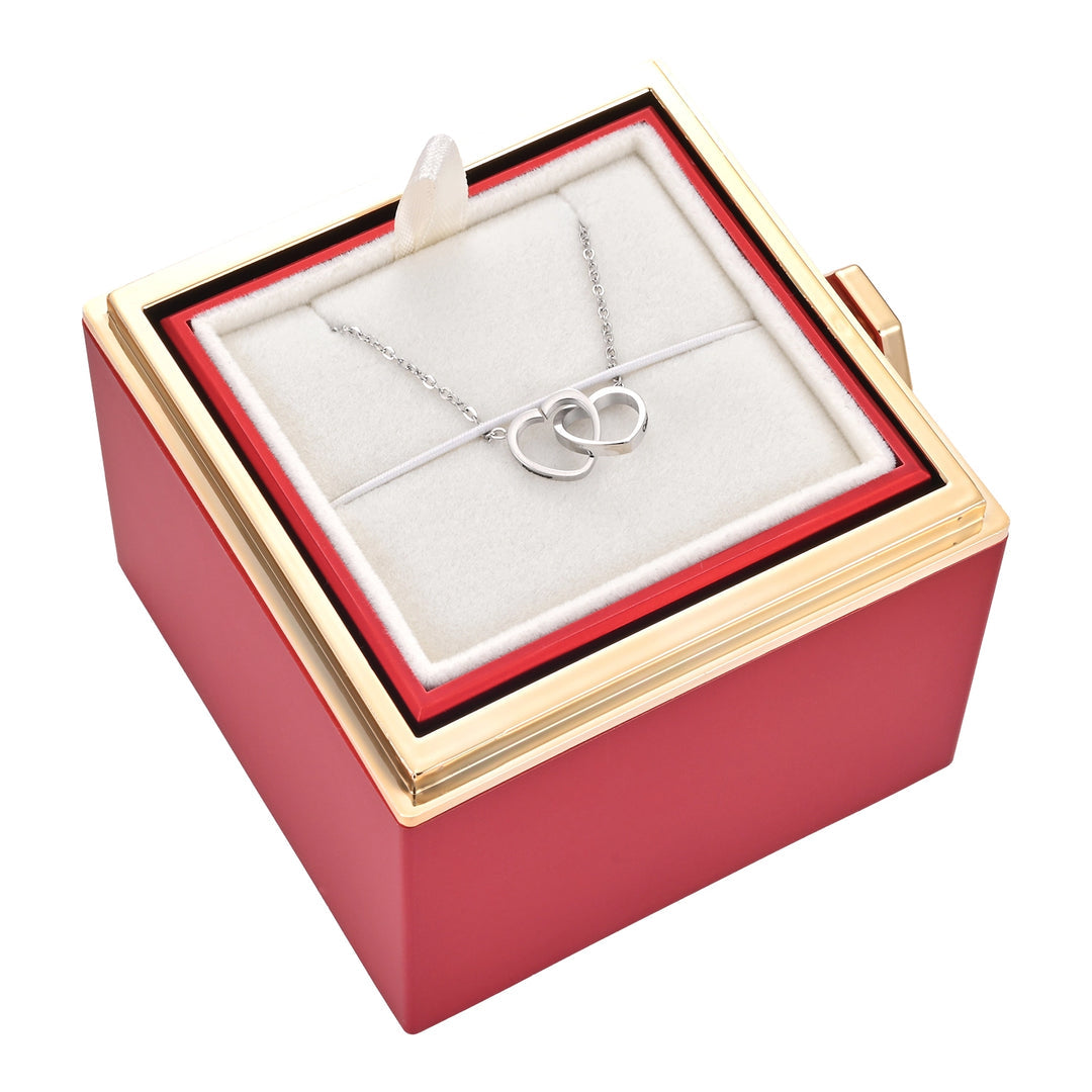 Boîte Cadeau avec Rose Préservée Et Collier Double Cœur | Idéale pour Offrir