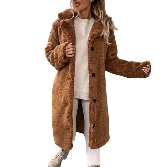 Manteau Teddy Mi-Long avec Fermeture à Boutons pour Femme | Idéal pour l’Hiver