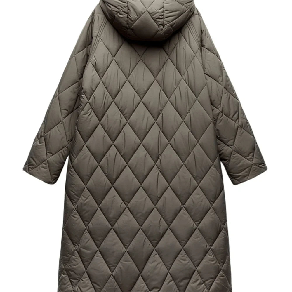 Veste Longue Matelassée avec Capuche Réglable pour Femmes | Idéale pour L’Hiver