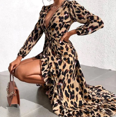Robe Portefeuille Avec Motif Léopard pour Femmes | Idéale Pour L'Été Et Les Loisirs