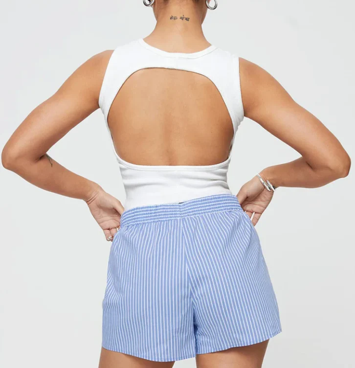 Short de Détente à Taille Élastique et Motif Rayé pour Femme | Idéal pour la Maison ou les Sorties Décontractées