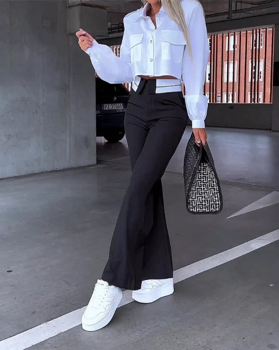 Pantalon à Taille Haute avec Coupe Ample pour Femme | Idéal pour Tenues Décontractées et de Bureau
