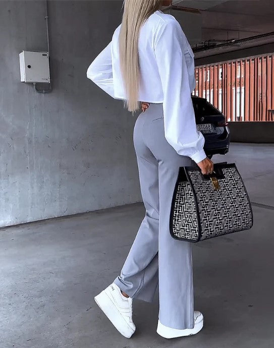 Pantalon à Taille Haute avec Coupe Ample pour Femme | Idéal pour Tenues Décontractées et de Bureau