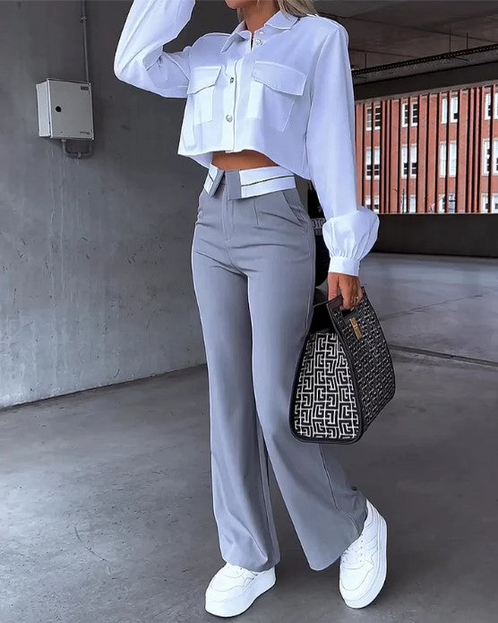 Pantalon à Taille Haute avec Coupe Ample pour Femme | Idéal pour Tenues Décontractées et de Bureau