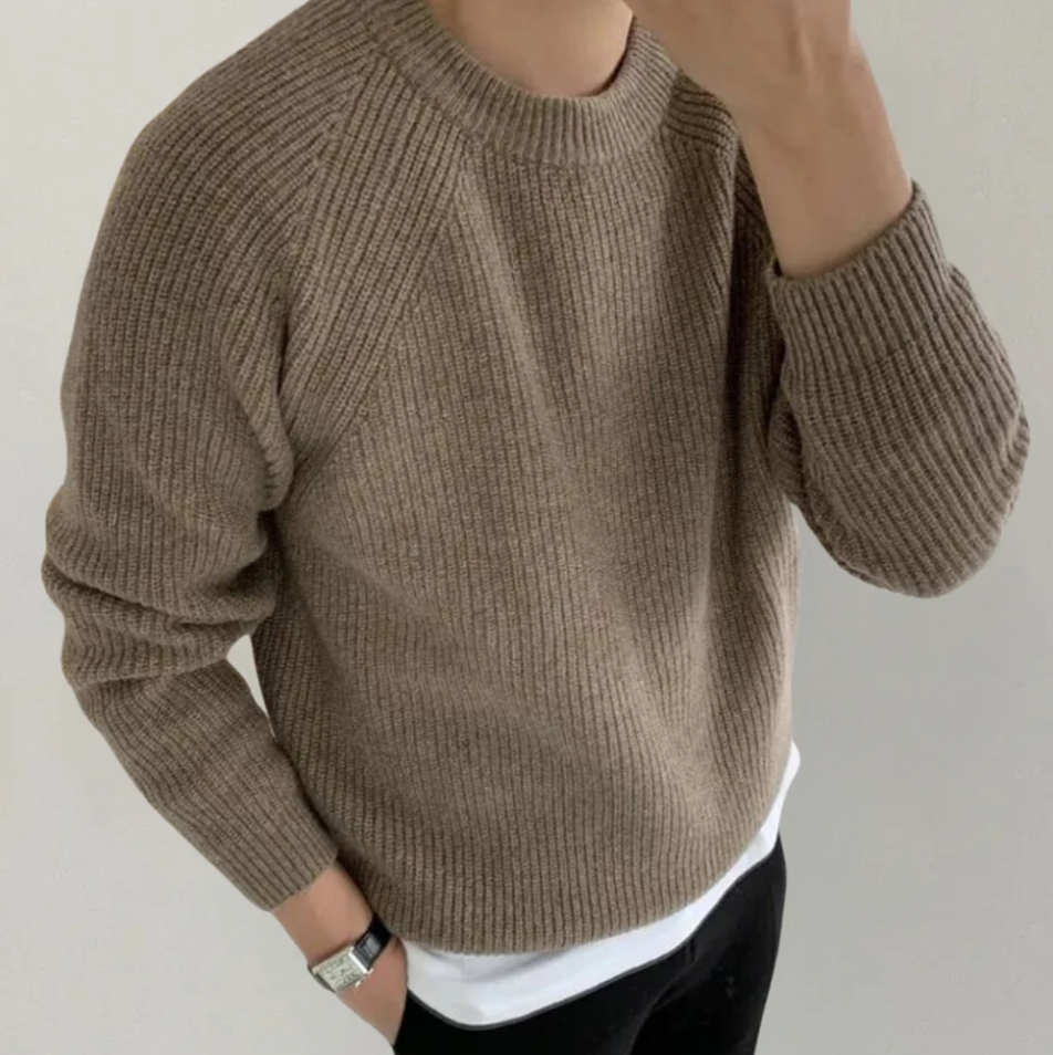 Pull en Maille Uni pour Hommes avec Col Rond | Idéal pour l’Automne et l’Hiver