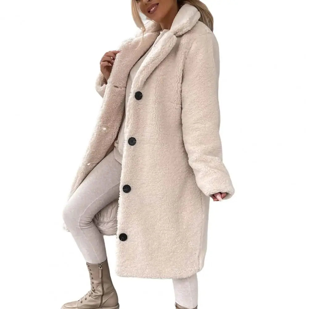 Manteau Teddy Mi-Long avec Fermeture à Boutons pour Femme | Idéal pour l’Hiver