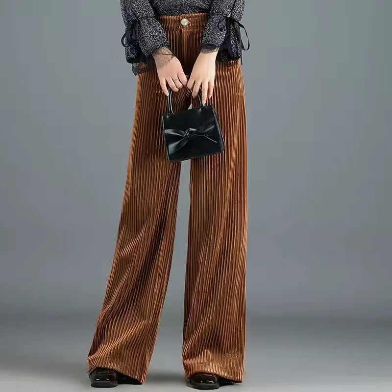 Pantalon Large Taille Haute Avec Effet Côtelé Pour Femme | Idéal Pour Usage Quotidien Et Occasions