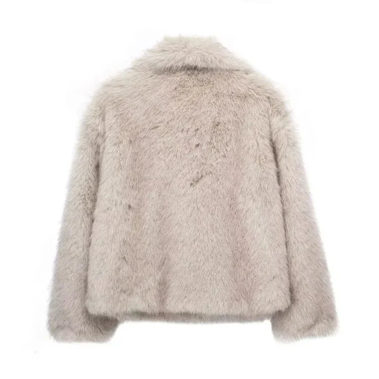 Manteau à Effet Fourrure avec Col Large pour Femmes | Idéal pour l’Hiver