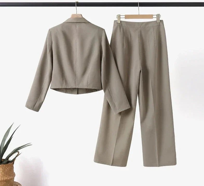 Ensemble avec Blazer Et Pantalon Taille Haute pour Femme | Idéal pour Bureau Et Réunions