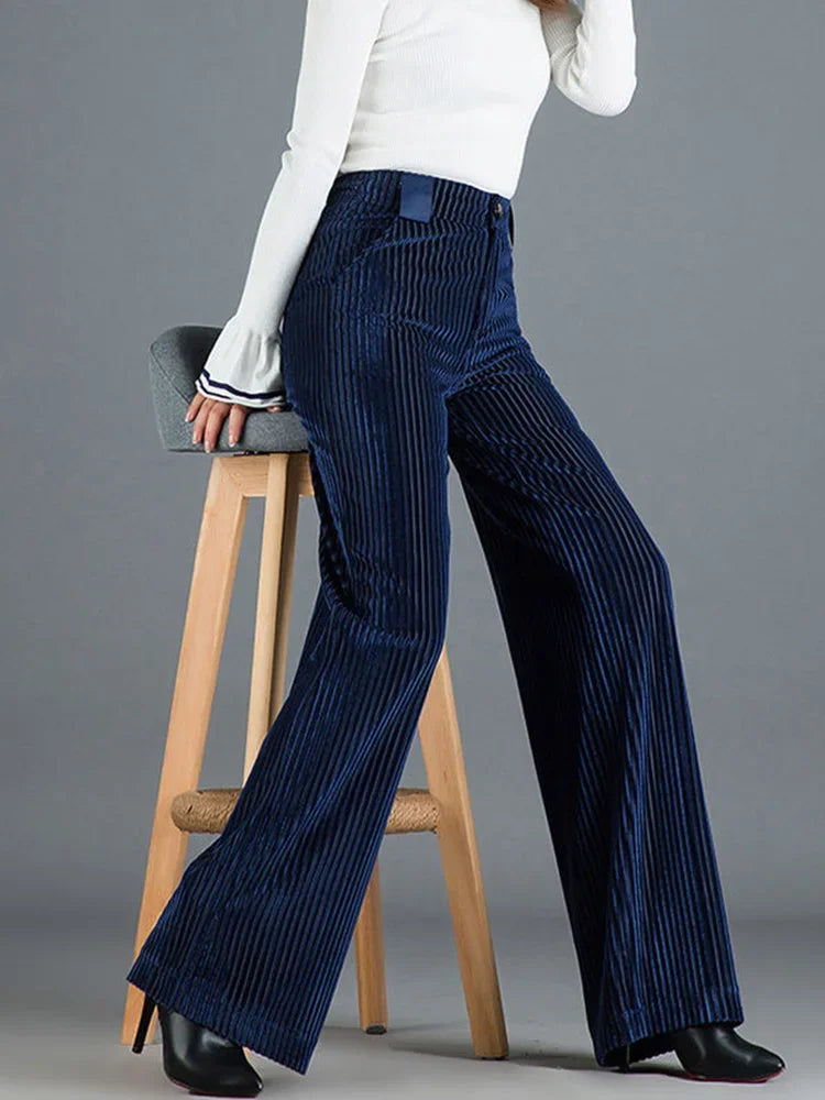 Pantalon à Taille Haute avec Motif Côtelé pour Femme | Idéal pour Tenues Habillées