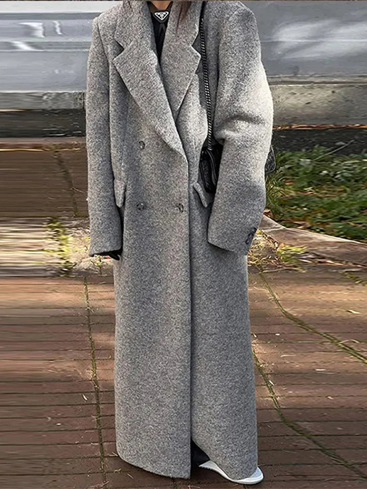 Manteau Long à Col Revers et Double Boutonnage pour Femme | Idéal pour l’Automne et l’Hiver