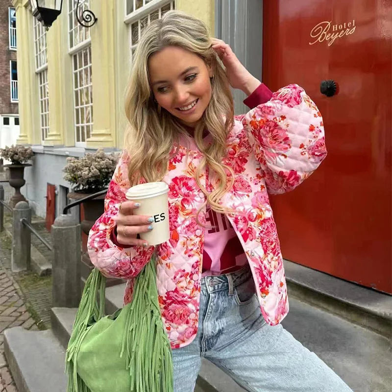 Veste Matelassée À Imprimé Floral pour Femme | Idéale pour La Mi-Saison