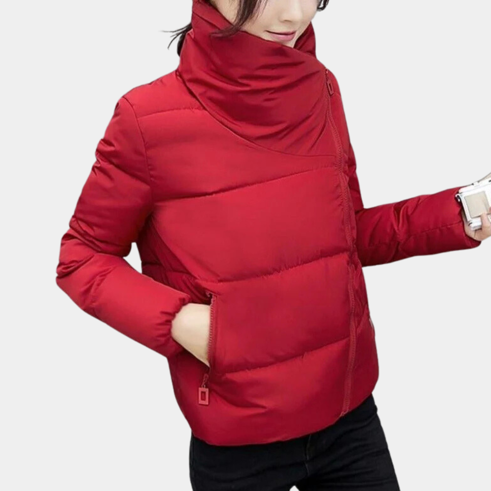Manteau Matelassé Long avec Fermeture Éclair Asymétrique pour Femme | Idéal pour l’Hiver