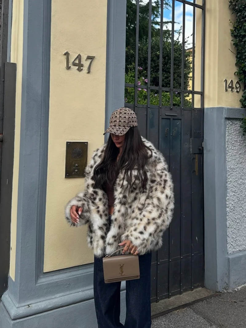 Manteau À Imprimé Léopard avec Col Ouvert Et Manches Longues pour Femmes | Idéal pour L’Hiver
