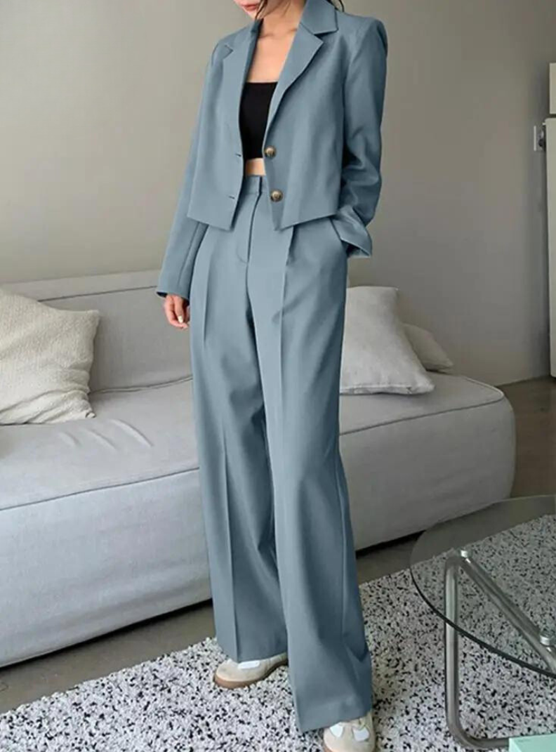 Ensemble avec Blazer Et Pantalon Taille Haute pour Femme | Idéal pour Bureau Et Réunions