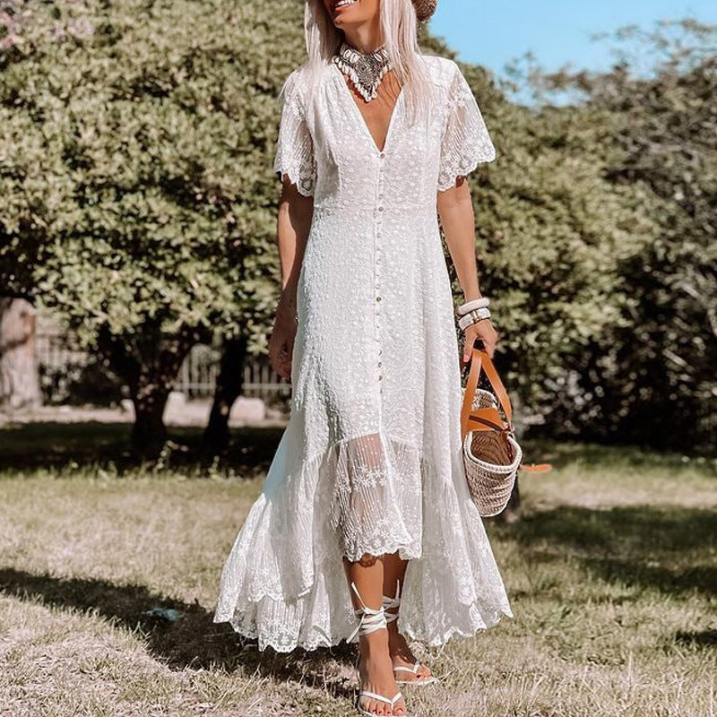 Robe Courte avec Détail Dentelle et Coupe Ample pour Femme | Idéale pour les Événements d’Été et les Fêtes en Plein Air