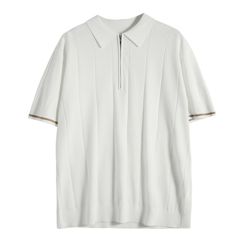Polo à Manches Courtes avec Fermeture Zippée et Détails Rayés pour Homme | Idéal pour le Quotidien