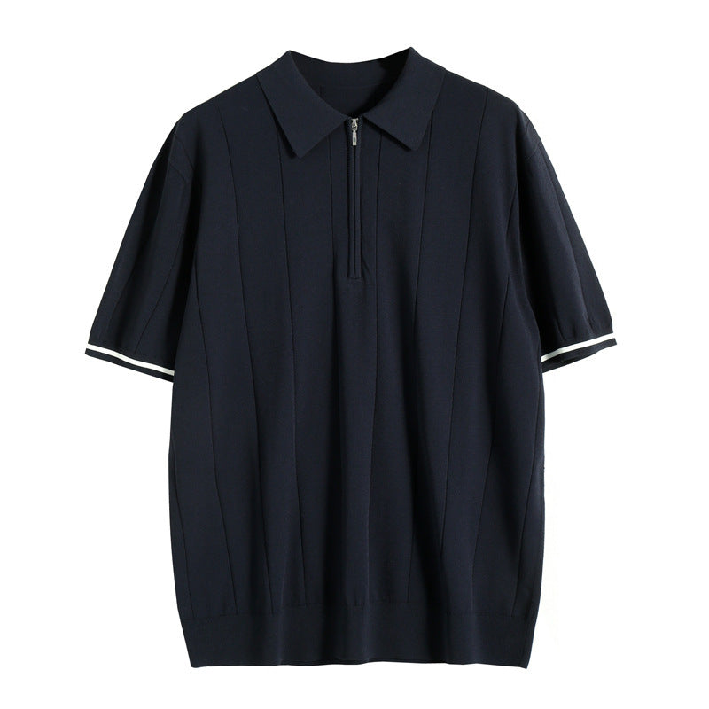 Polo à Manches Courtes avec Fermeture Zippée et Détails Rayés pour Homme | Idéal pour le Quotidien