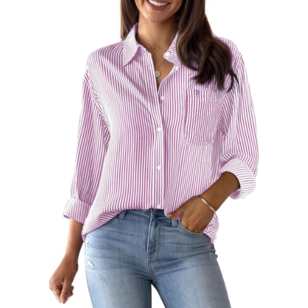 Blouse Rayée À Manches Longues Avec Coupe Ample Pour Femme | Idéale Pour Usage Quotidien Et Loisirs