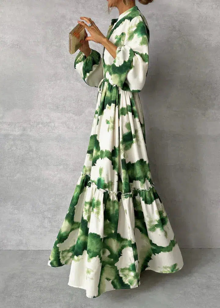 Robe Longue Verte avec Manches Longues et Col en V pour Femme | Idéale pour les Événements du Soir