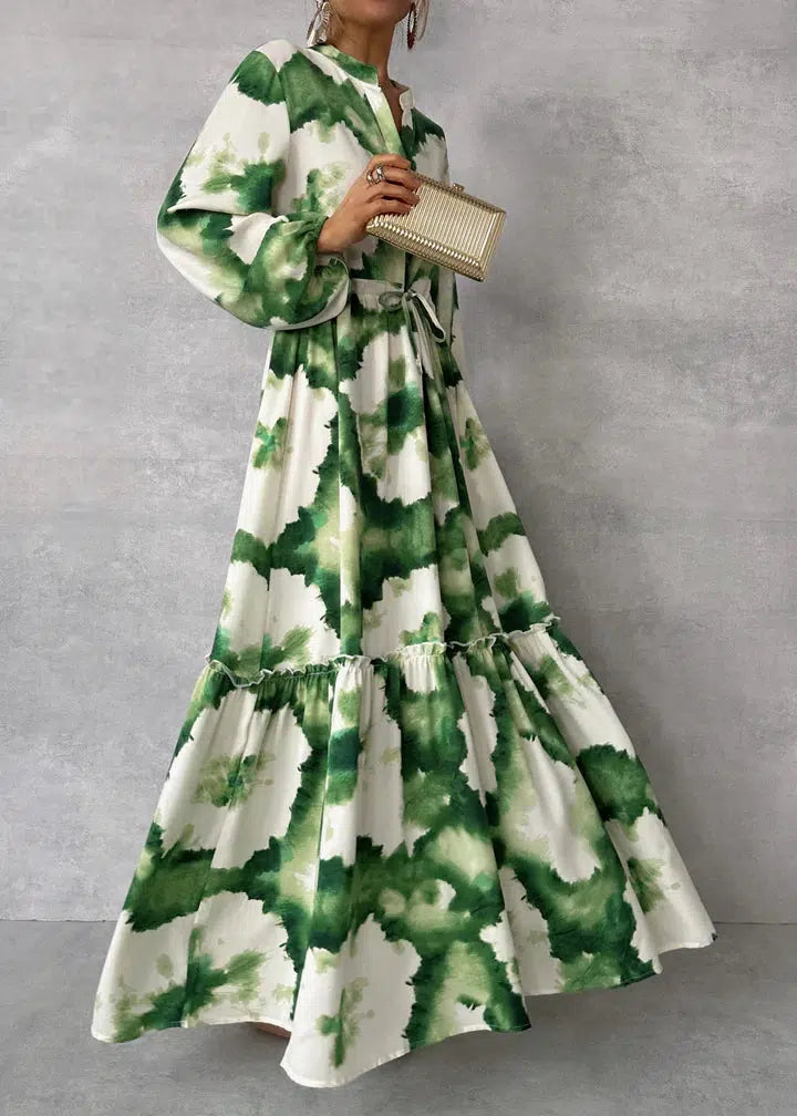 Robe Longue Verte avec Manches Longues et Col en V pour Femme | Idéale pour les Événements du Soir